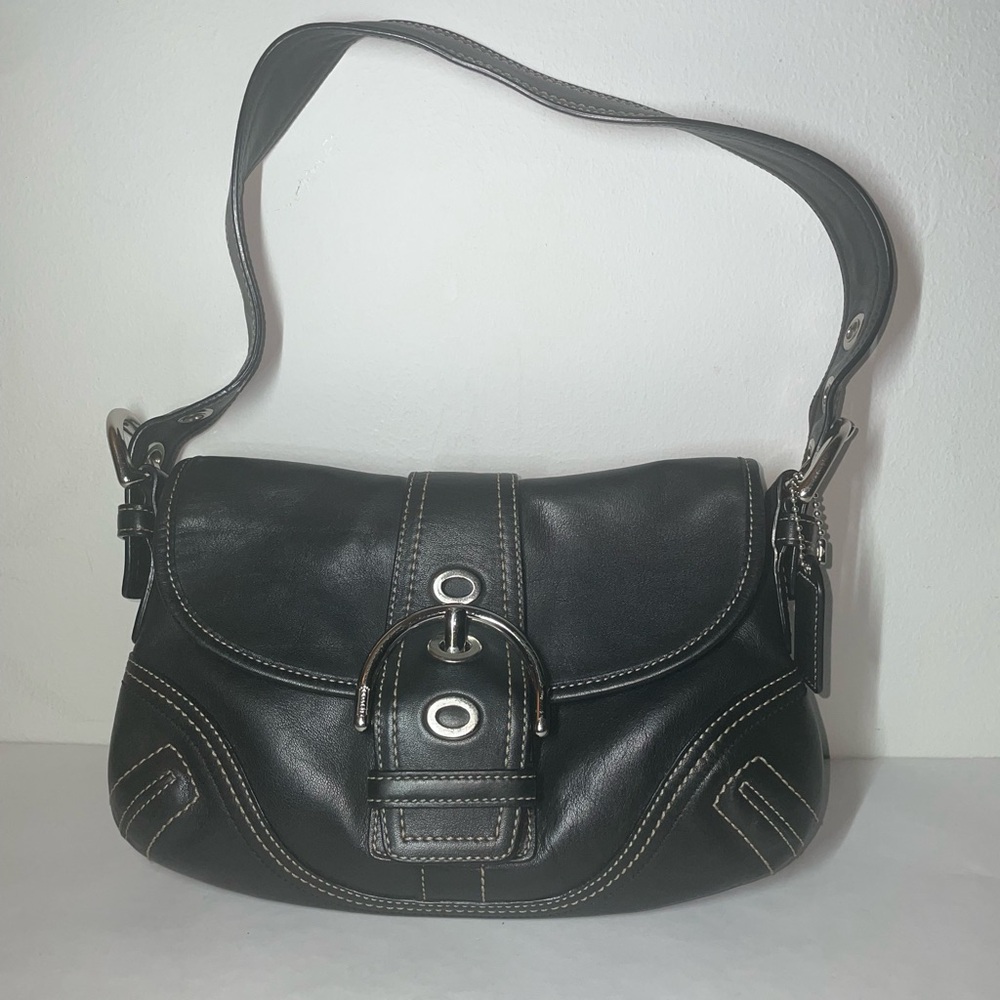 Coach Leather Shoulder Bag Womens Black Buckle Small SOHO Purse F10188 Vintage